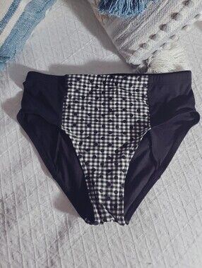 BIKINI VILLAGE CAPTIVA- Black High-Waisted Gingham Bikini Bottom